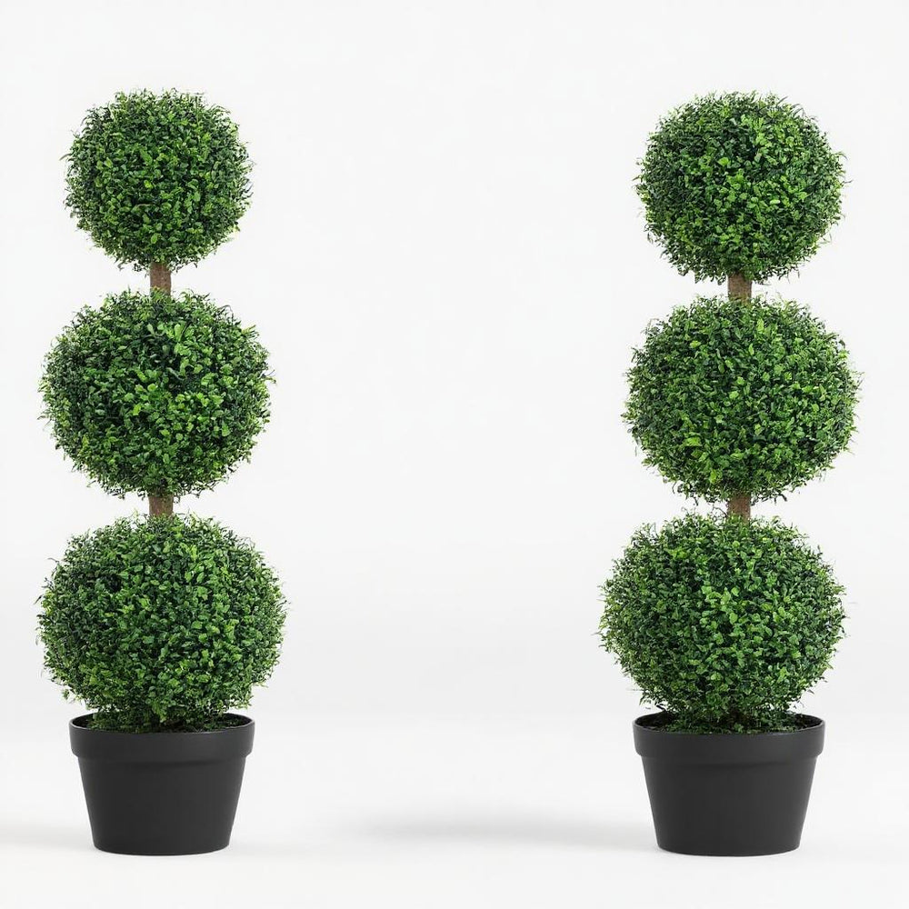 2 pcs/set. Artificial Ball Boxwood Topiary Trees, Fake Plants in Pot Media 4