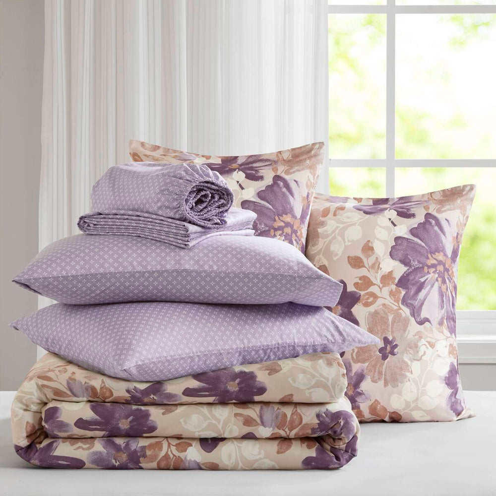 Floral Comforter Set with Bed Sheets Taupe King Media 3