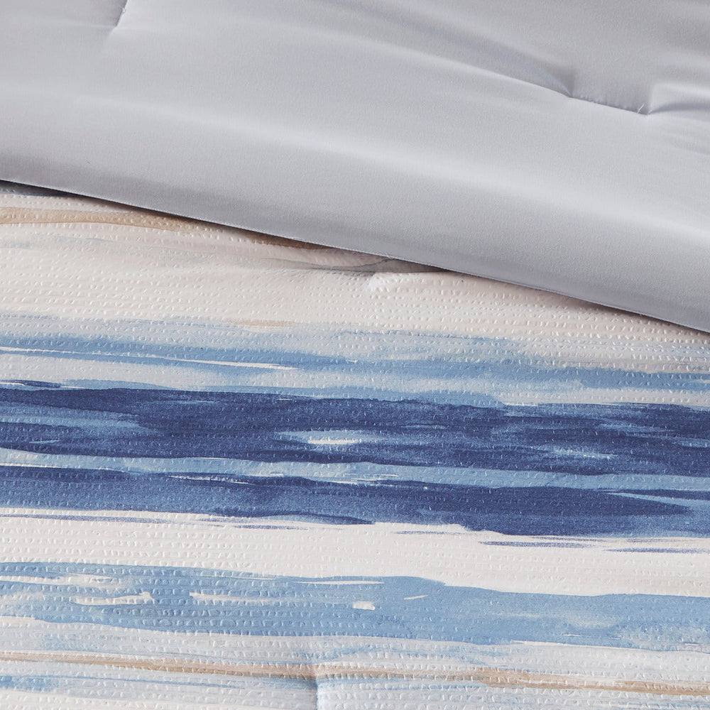 8 Piece Printed Seersucker Comforter and Quilt Set Collection Blue Full/Queen Media 13