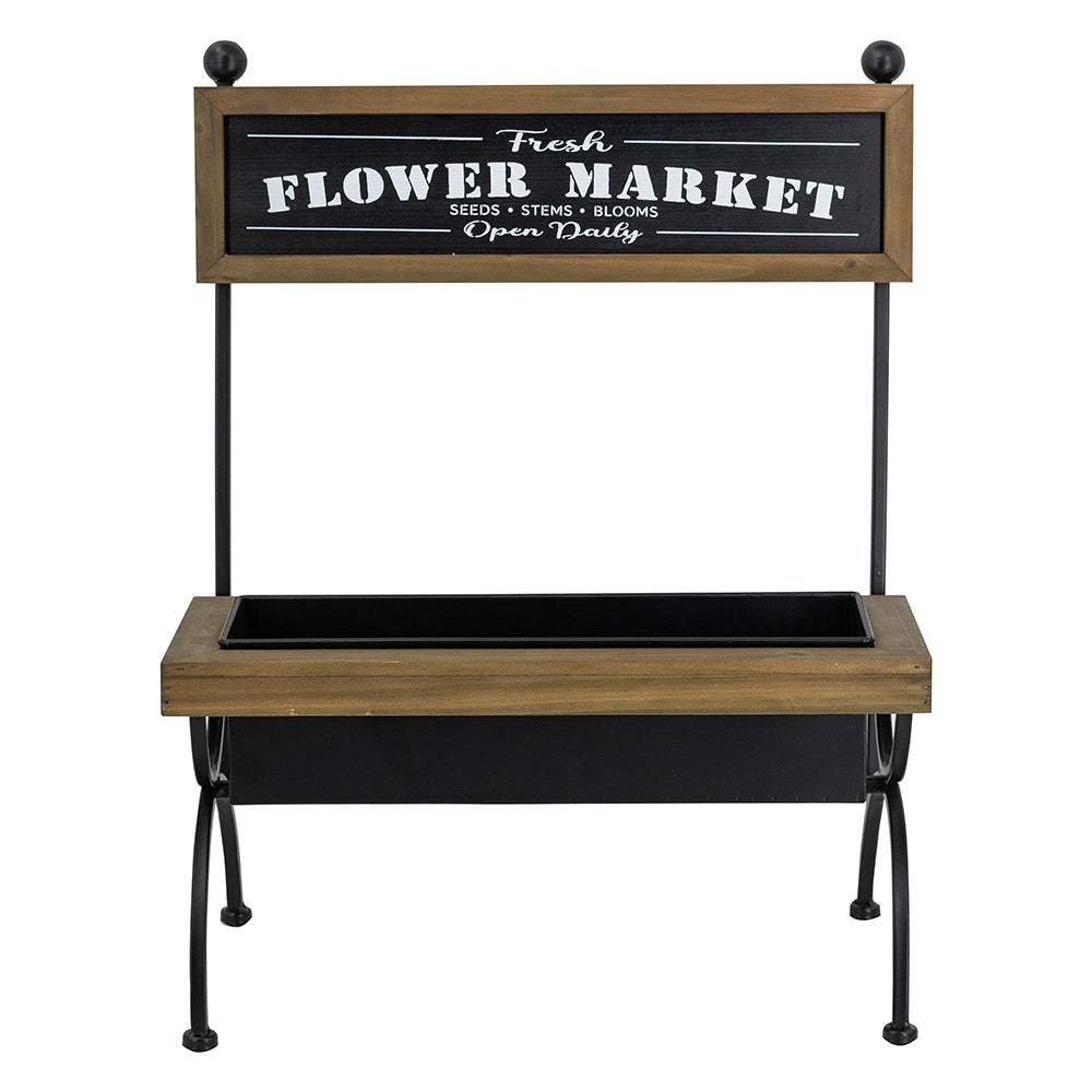 19x11x24' Rustic Brown Wooden Planter Stand with Black Iron Frame Media 2