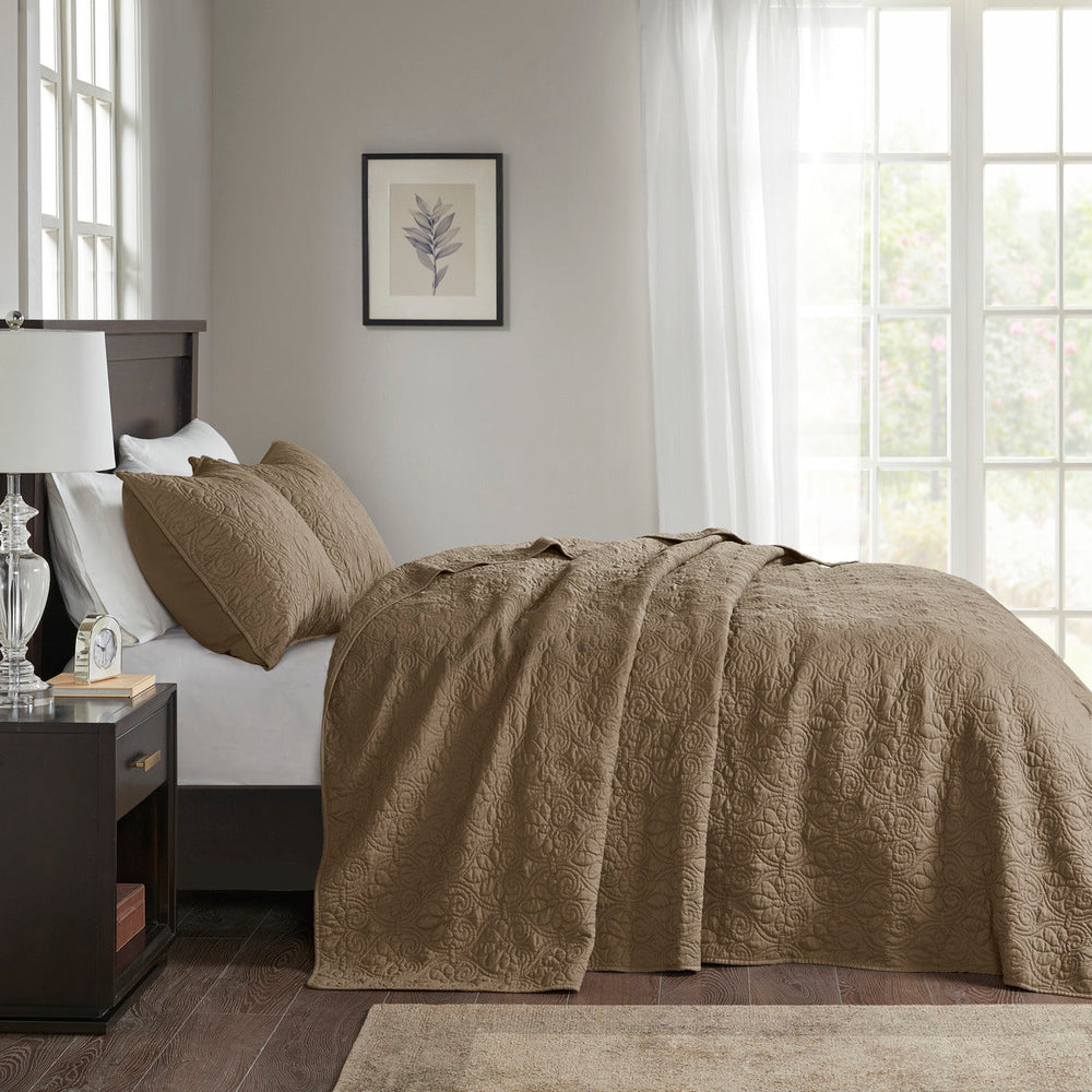 Reversible Bedspread Set Mocha Queen Media 3