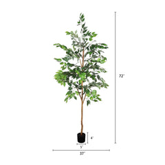 6FT Artificial Ficus Tree with Natural Trunk in Black Plastic Pot for Indoor Home Office Decor, 1pc/set perspective