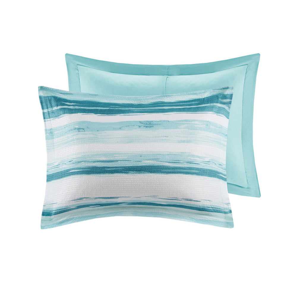 8 Piece Printed Seersucker Comforter and Quilt Set Collection Aqua Full/Queen Media 19