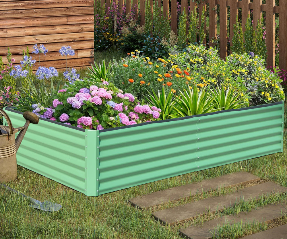 6x3x1.5ft Galvanized Raised Garden Bed, Outdoor Planter Garden Boxes Large Metal Planter Box for Gardening Vegetables Fruits Flowers, Green Media 9