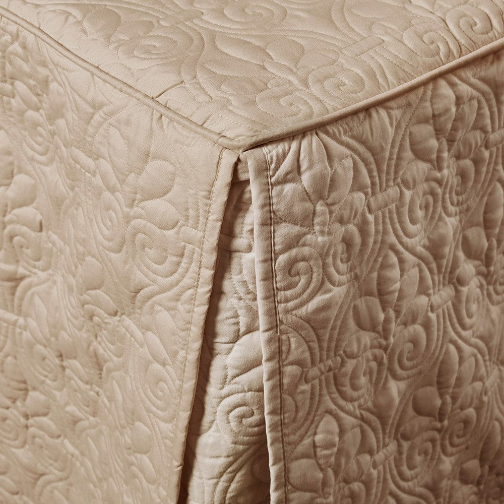 3 Piece Split Corner Pleated Quilted Bedspread Khaki Queen Media 8