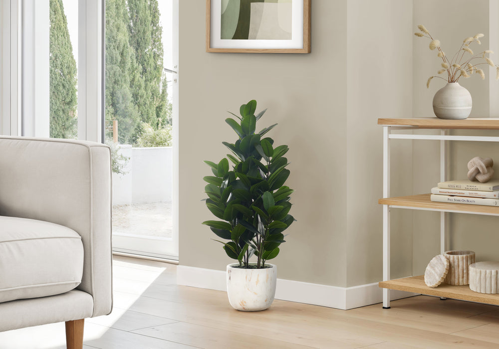 Artificial Plant, 31' Tall, Garcinia Tree, Indoor, Faux, Fake, Floor, Greenery, Potted, Real Touch, Decorative, Green Leaves, White Cement Pot Media 1