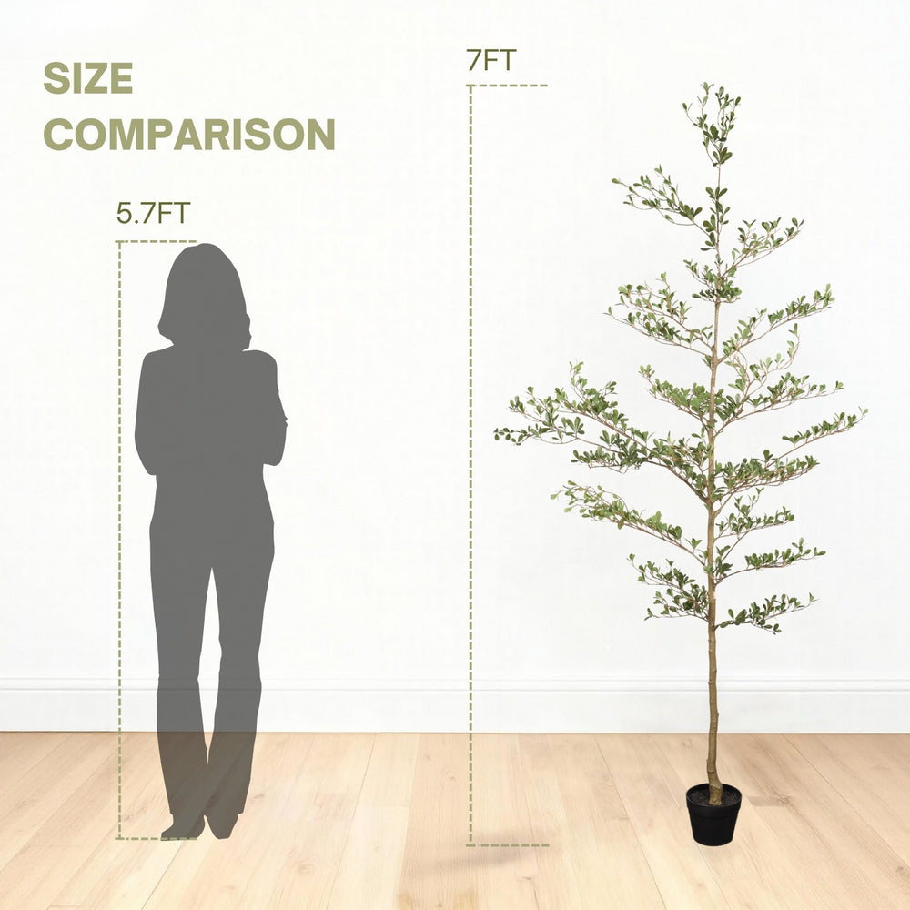 7FT Artificial Black Olive Tree with Black Plastic Pot, Realistic Tall Fake Plant for Indoor Home Living Room Corner Decoration, 1pc/set Media 6