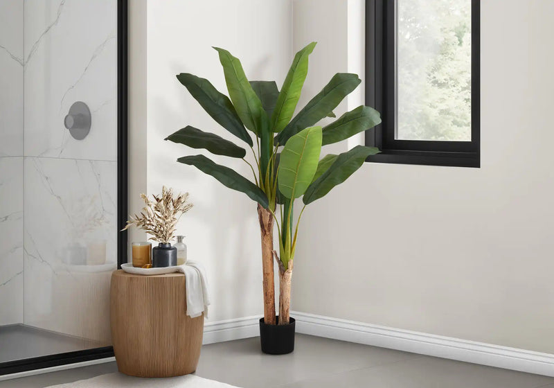 Artificial Plant, 55' Tall, Banana Tree, Indoor, Faux, Fake, Floor, Greenery, Potted, Real Touch, Decorative, Green Leaves, Black Pot