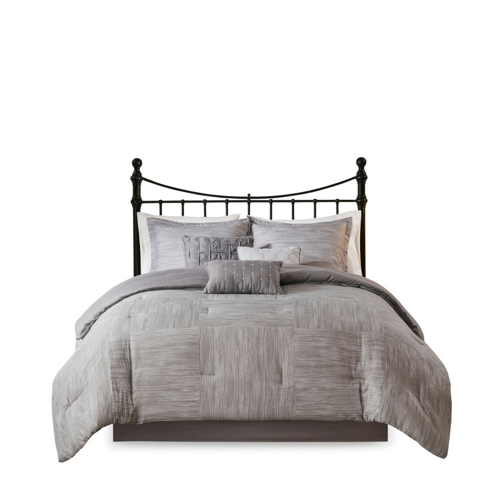 7 Piece Printed Seersucker Comforter Set Grey Cal King Media 10