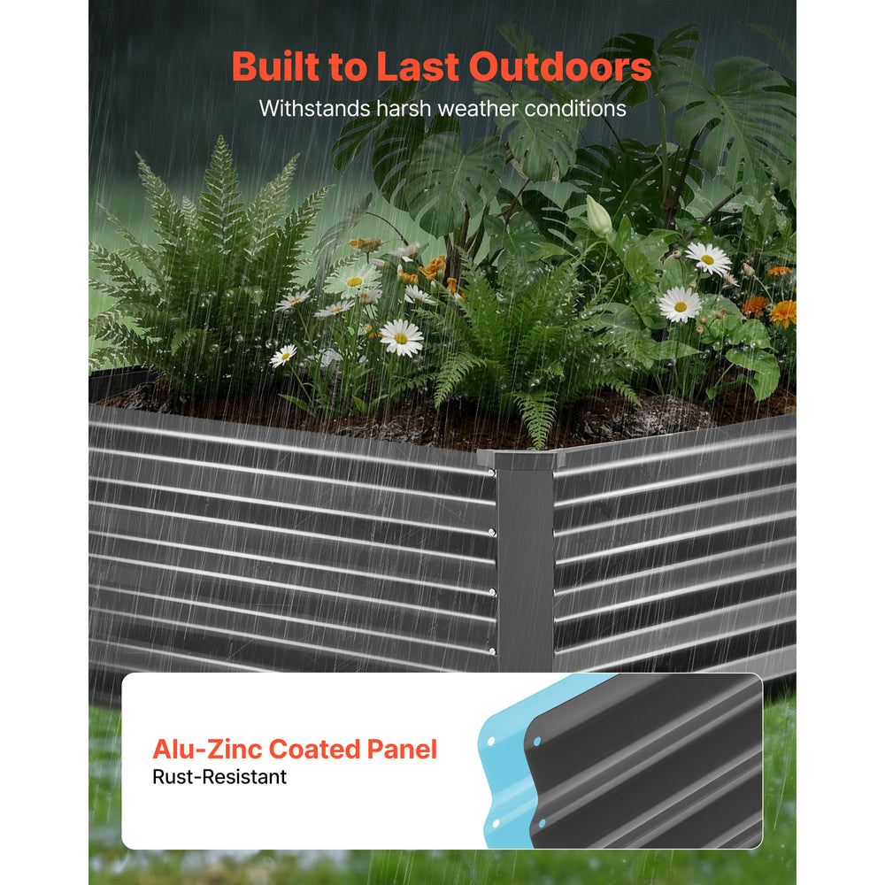 2 Pack Galvanized Raised Garden Beds, 6.67 x 3.35 x 1.51 ft, Rectangular Metal Planter Boxes Kit Outdoor, Elevated Planting Box with Gloves, Alu-Zinc, for Growing Flowers Vegetables, Dark Gray Media 4