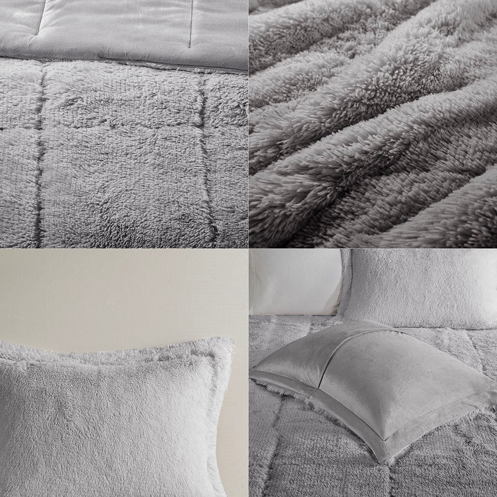 Twin/Twin XL Ombre Shaggy Long Fur Comforter Mini Set Media 5