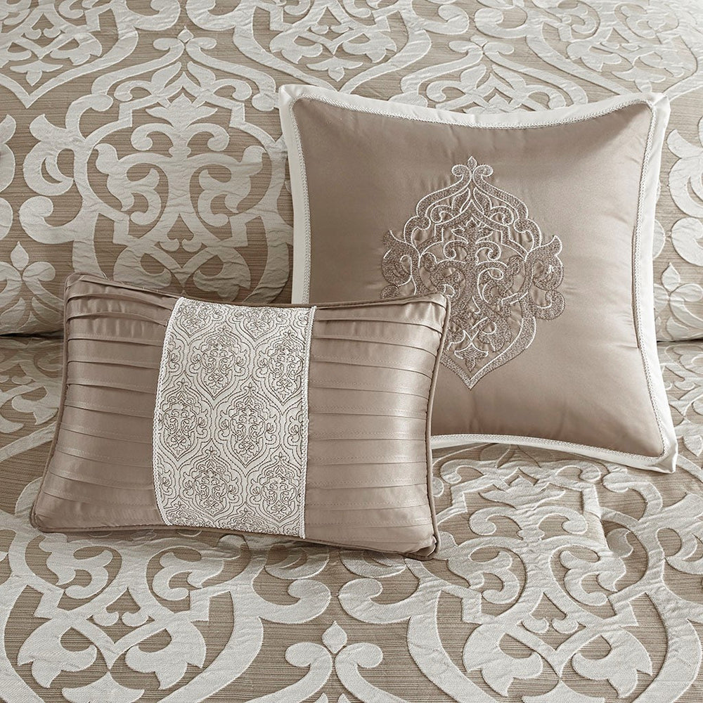 8 Piece Jacquard Comforter Set Tan/Ivory King Media 8