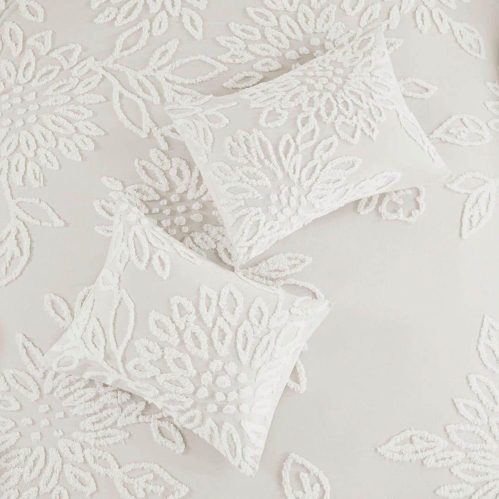 3 Piece Tufted Cotton Chenille Floral Comforter Set Off-White King/Cal King Media 6