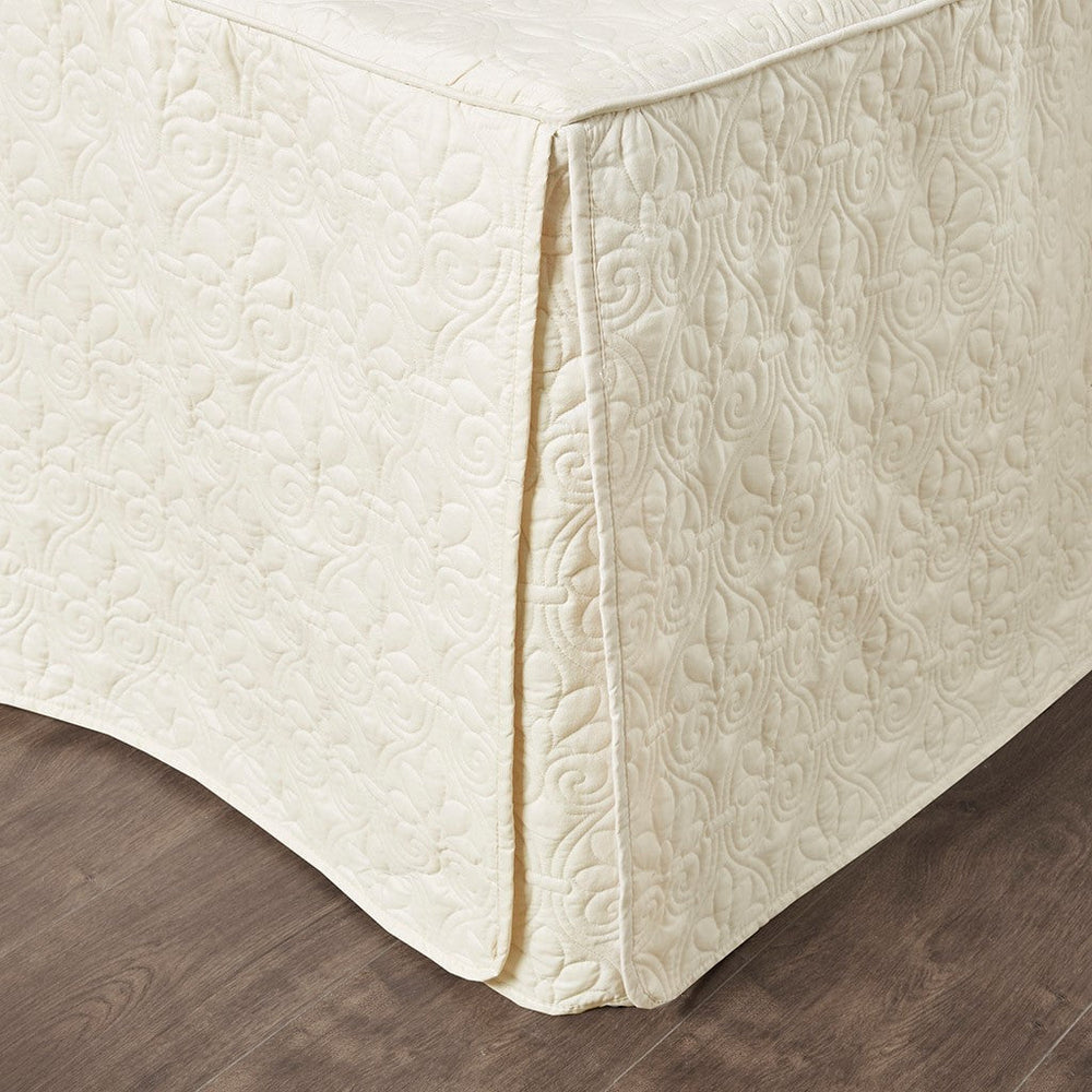 3 Piece Split Corner Pleated Quilted Bedspread Cream King Media 6