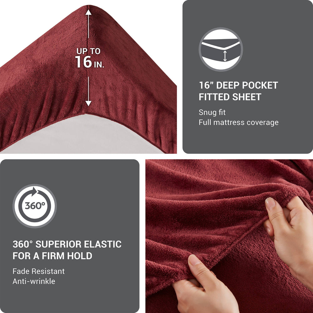 4 PCS Queen Micro Plush Sheet Set Burgundy Media 6