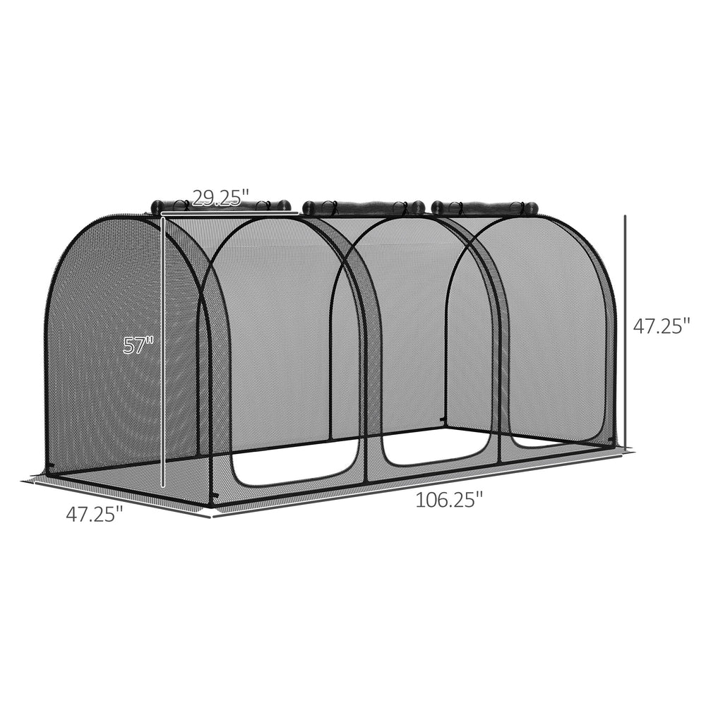 Outsunny 9' x 4' Crop Cage, Plant Protection Tent with Three Zippered Doors, Storage Bag and 6 Ground Stakes, for Garden, Yard, Lawn, Black Media 3