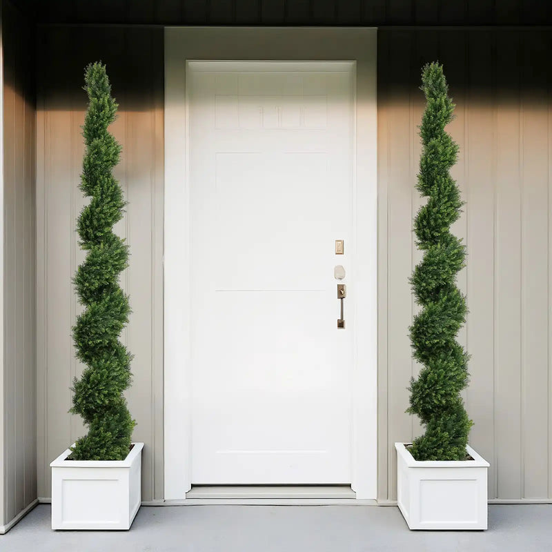 7FT Tall Artificial Two-Tone Cypress Pine Tree – Realistic Lifelike Faux Greenery with Natural Dual Color Leaves for Indoor Outdoor Home Office Decoration, Potted Fake Tree, 1pc/set