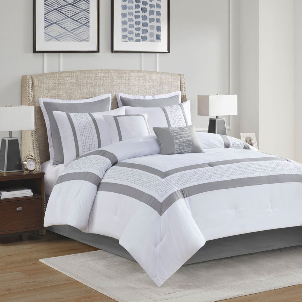 8 Piece Embroidered Comforter Set White King Media 1