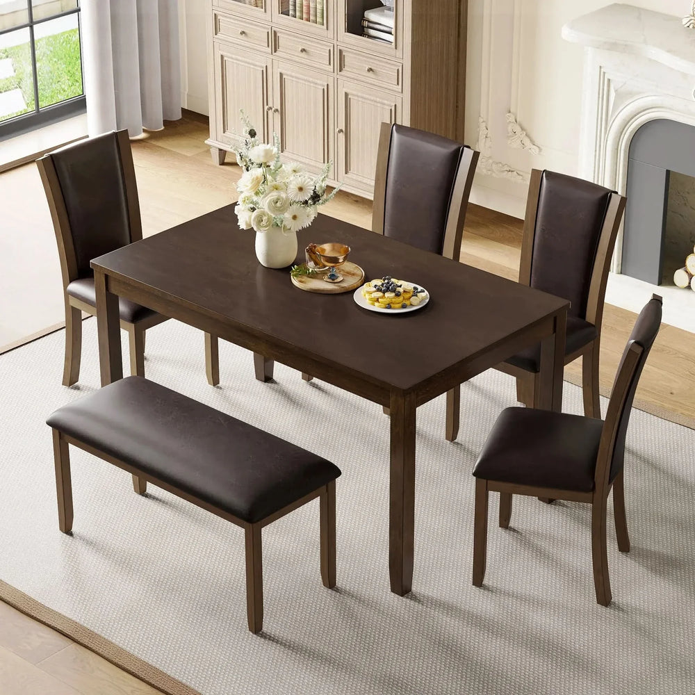 Dining Table Set Bent Wood & Rubber Wood 6 Person Farmhouse Dining Room Media 1