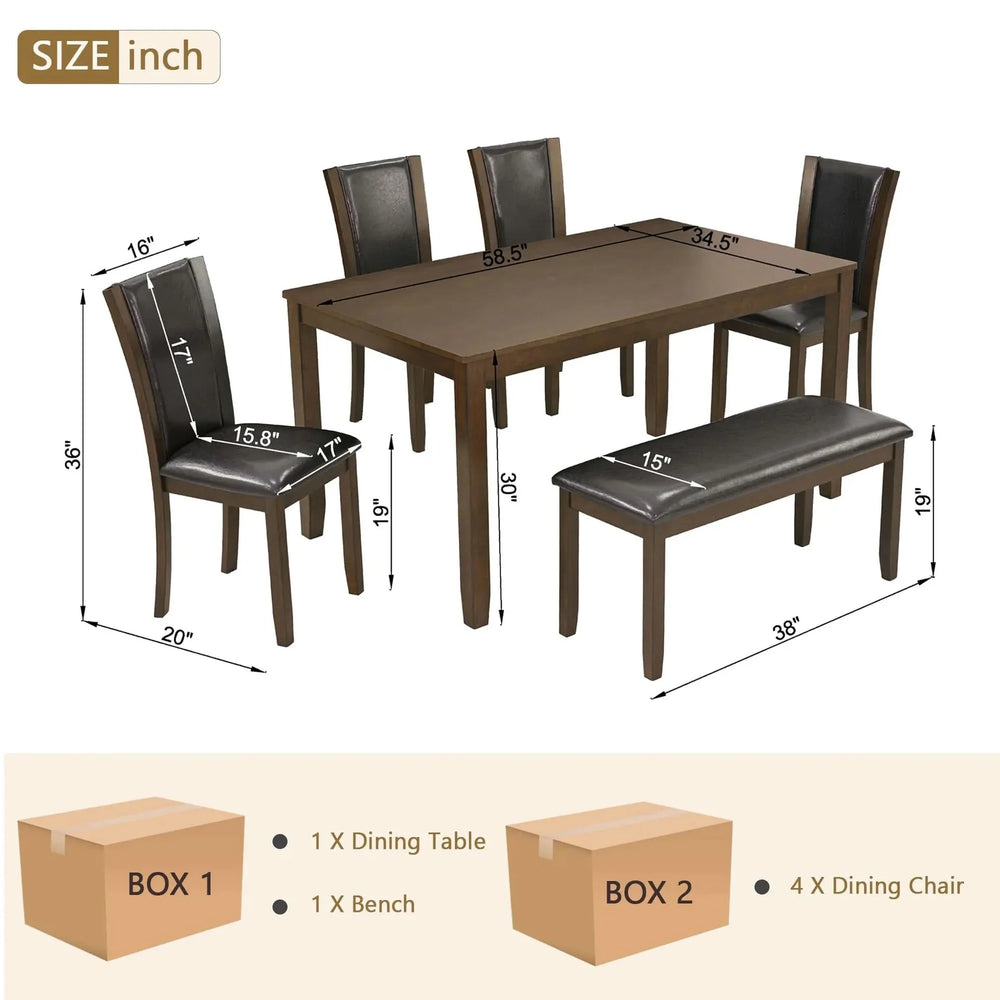Dining Table Set Bent Wood & Rubber Wood 6 Person Farmhouse Dining Room Media 8