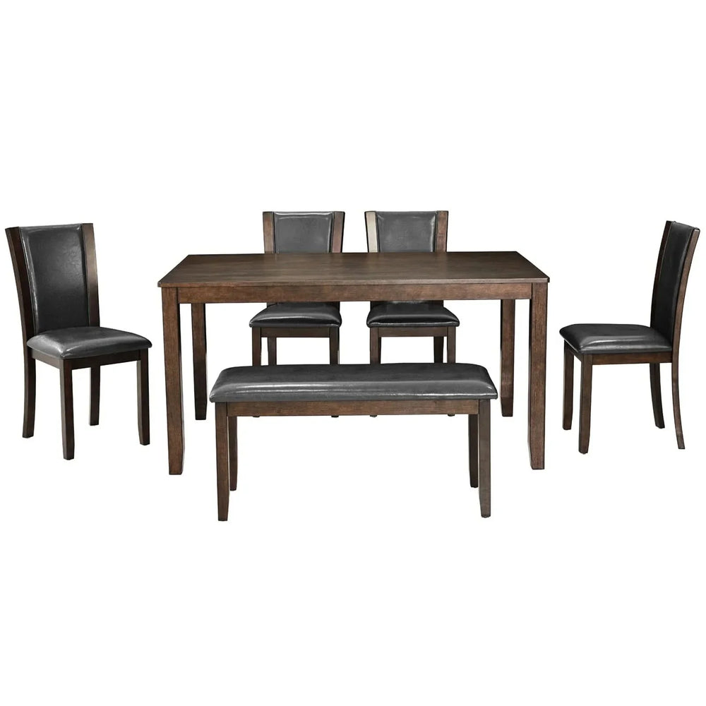 Dining Table Set Bent Wood & Rubber Wood 6 Person Farmhouse Dining Room Media 9