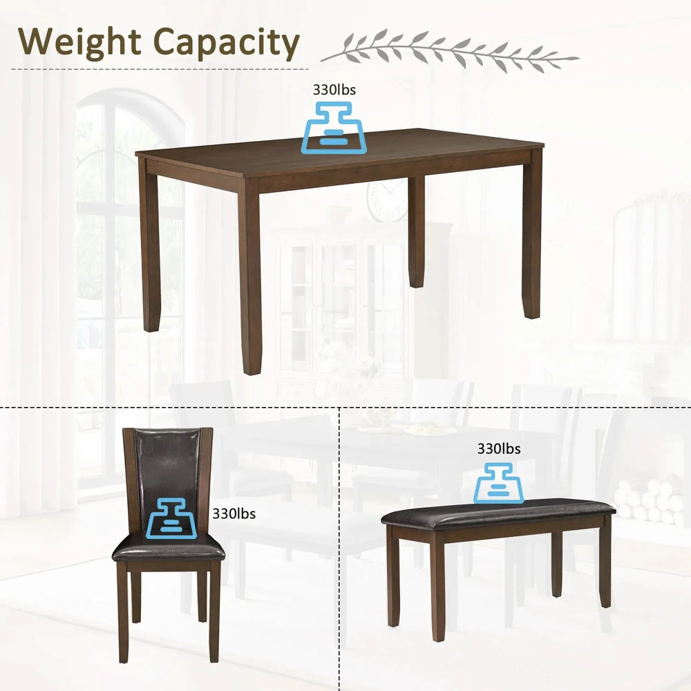 Dining Table Set Bent Wood & Rubber Wood 6 Person Farmhouse Dining Room Media 7