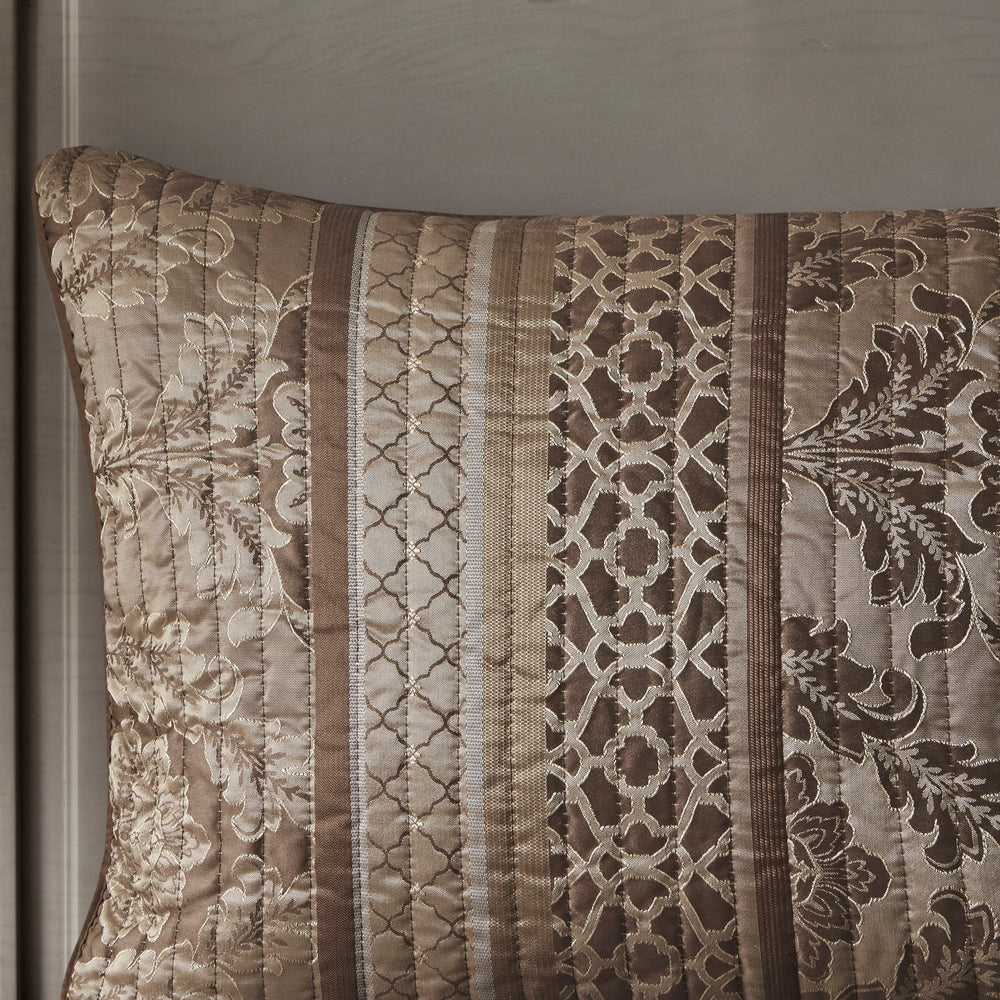 6 Piece Jacquard Quilt Set with Throw Pillows Brown/Gold Full/Queen Media 6