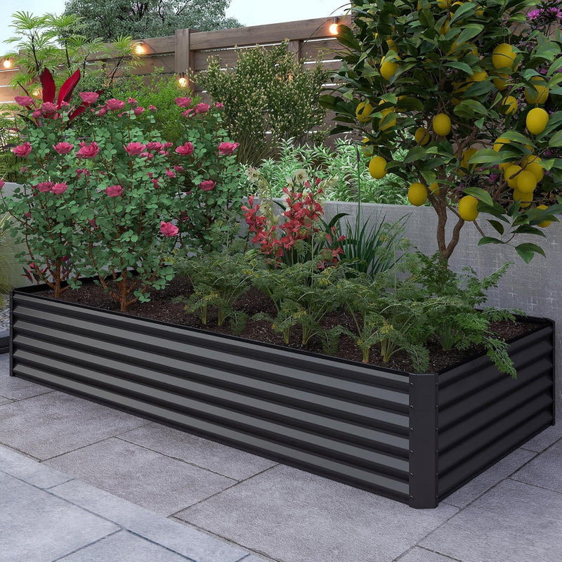 8×4×1.5 ft Galvanized Raised Garden Bed, Outdoor Planter Garden Boxes Large Metal Planter Box for Gardening Vegetables Fruits Flowers, Dark Grey
