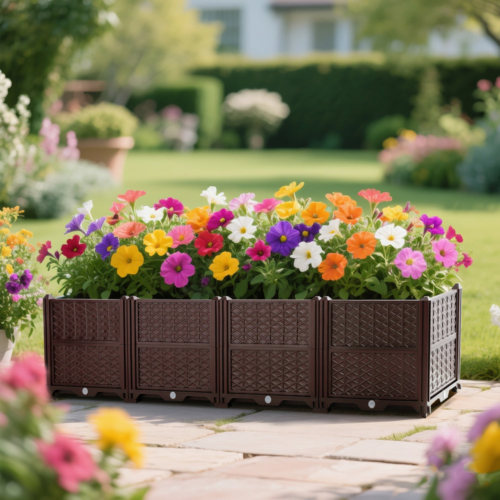 Indoor/Outdoor Rectangular Plastic Planting Box Kit for Vegetables, Herbs, Flowers & Succulents, Coffee, Polypropylene, 62.80 Inches Media 2