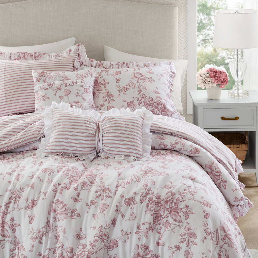 4 Pieces Twin/Twin XL Comforter Set with Decorative Pillows,Pink Media 17