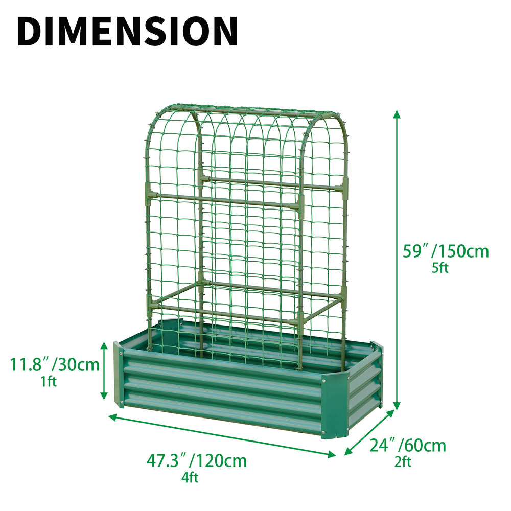 2-in-1 Raised Garden Bed with Trellis - 59' Tall Arch Planter Box for Climbing Plants, Outdoor Galvanized Metal Gardening Bed for Vegetables, Fruits, Flowers (Green, 4x2x1 Ft) Media 17