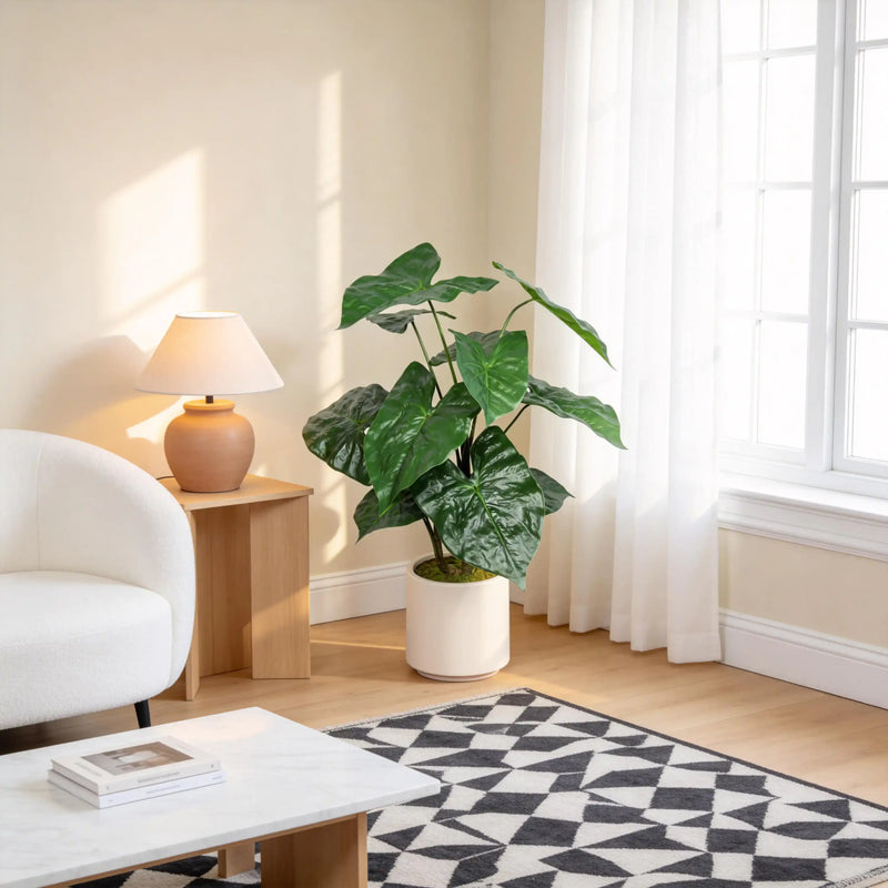 30'' Artificial Tropical Alocasia Leaf Plant With White Pot 2pc/set