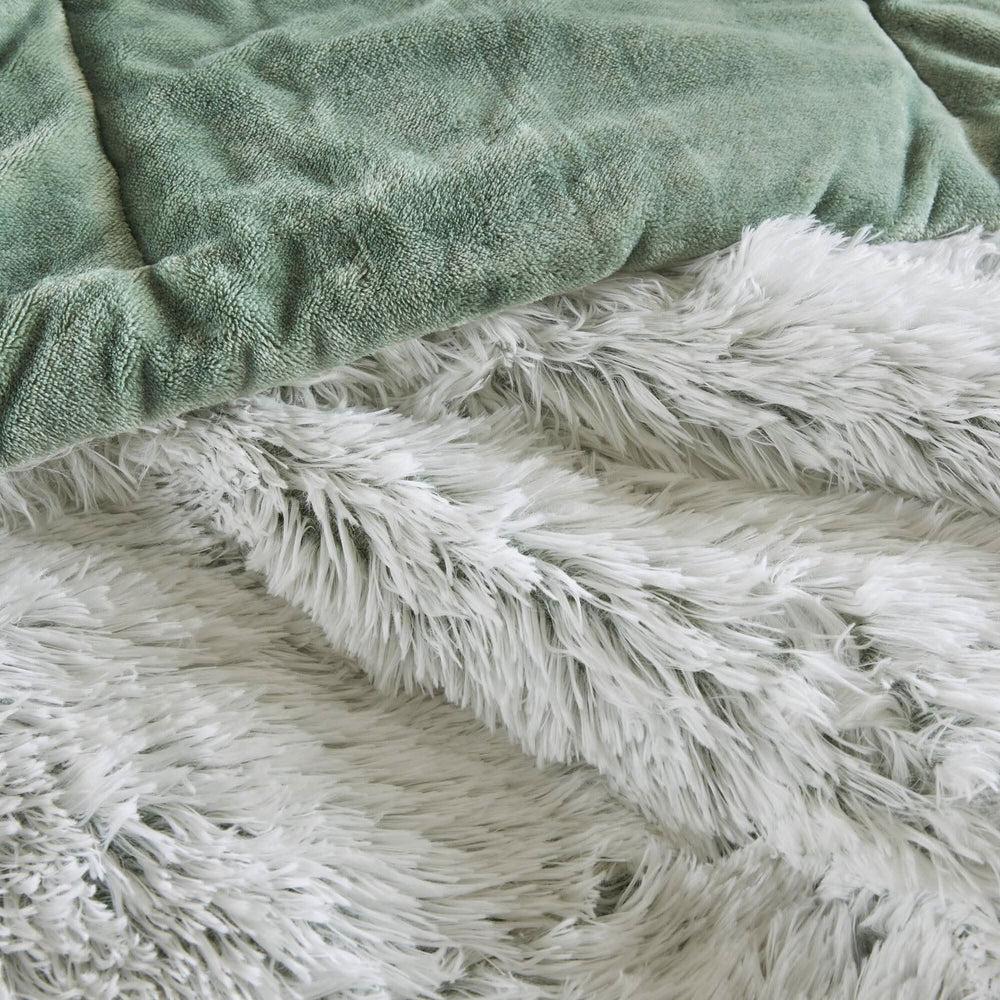Faux Fur Comforter Set Shaggy Twin XL Green & White Cozy Bedding For Home Decor Accent Media 4