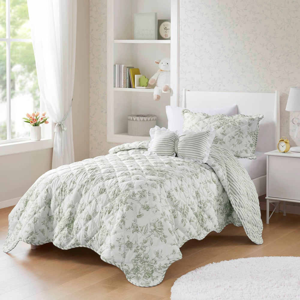 3 Pieces Twin/Twin XL Quilt Set with Decorative Pillow,Green Media 1