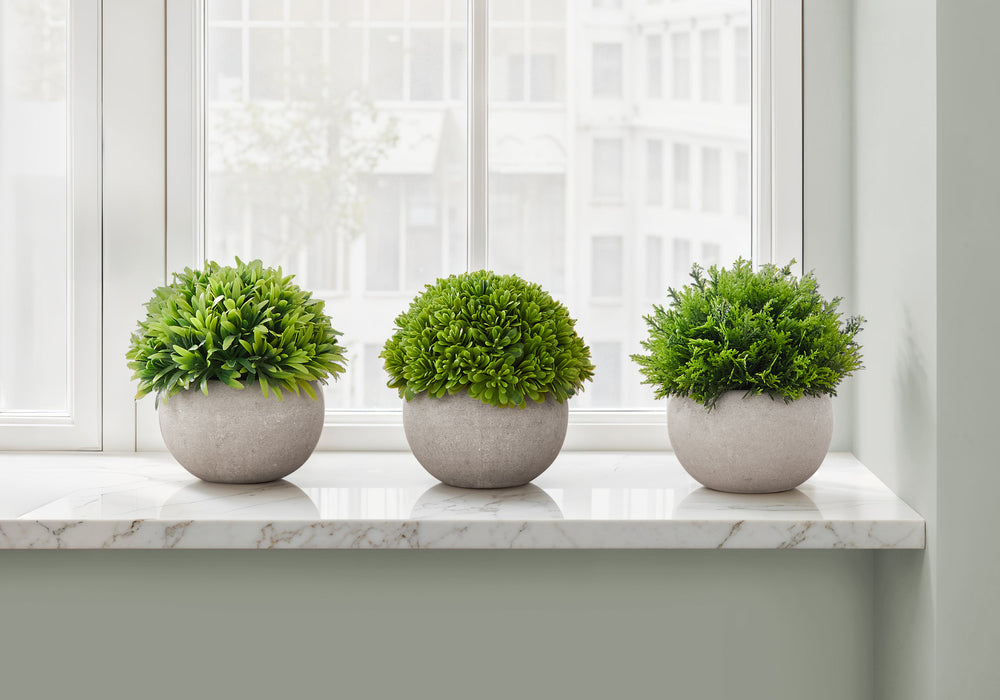 Artificial Plant, 5' Tall, Grass, Indoor, Faux, Fake, Table, Greenery, Potted, Set Of 3, Decorative, Green Plants, Grey Pots Media 1