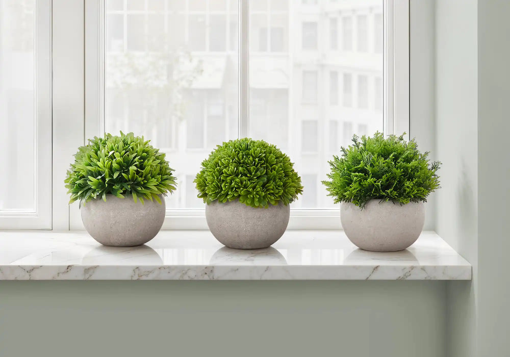 Artificial Plant, 5' Tall, Grass, Indoor, Faux, Fake, Table, Greenery, Potted, Set Of 3, Decorative, Green Plants, Grey Pots