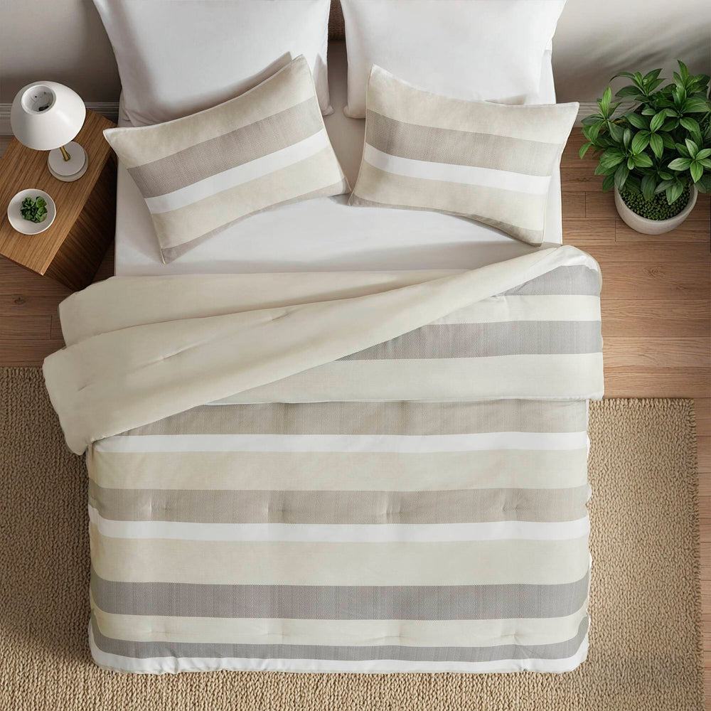 3-Piece Full/Queen Stripe Textured Print Comforter Set,Neutral Media 14