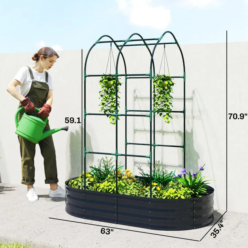 Outdoor Raised Garden Bed,Flower Boxs,Arched Trellis Plant Boxs Media 9