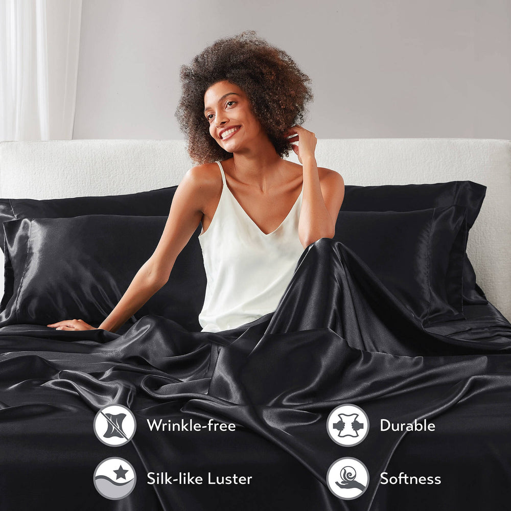 4 PCS Twin Luxury Sheet Set Black Media 6