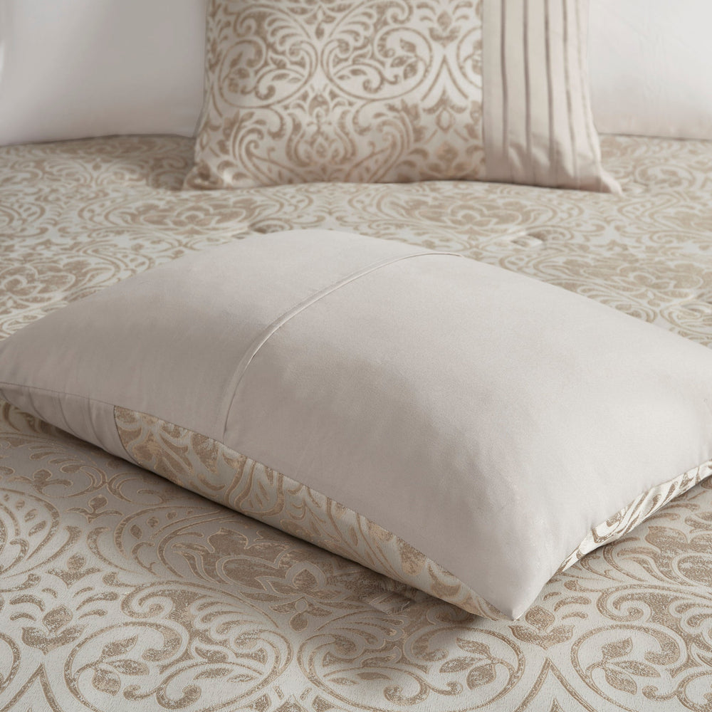 12 Piece Jacquard Comforter Set with Bed Sheets Khaki Cal King Media 10