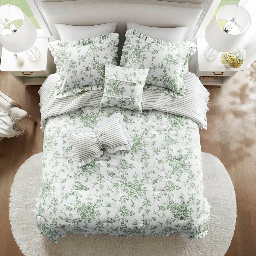 5 Pieces King Comforter Set with Decorative Pillows,Green Media 18