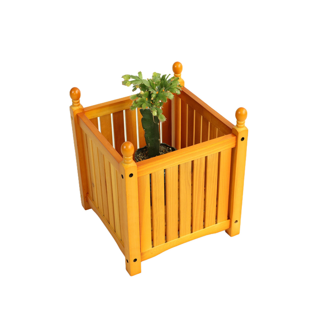 Wooden Square Outdoor Flower and Herb Pot - Teak Finish, Wood, 15.75 x 15.75 x 18.50 inches Media 6