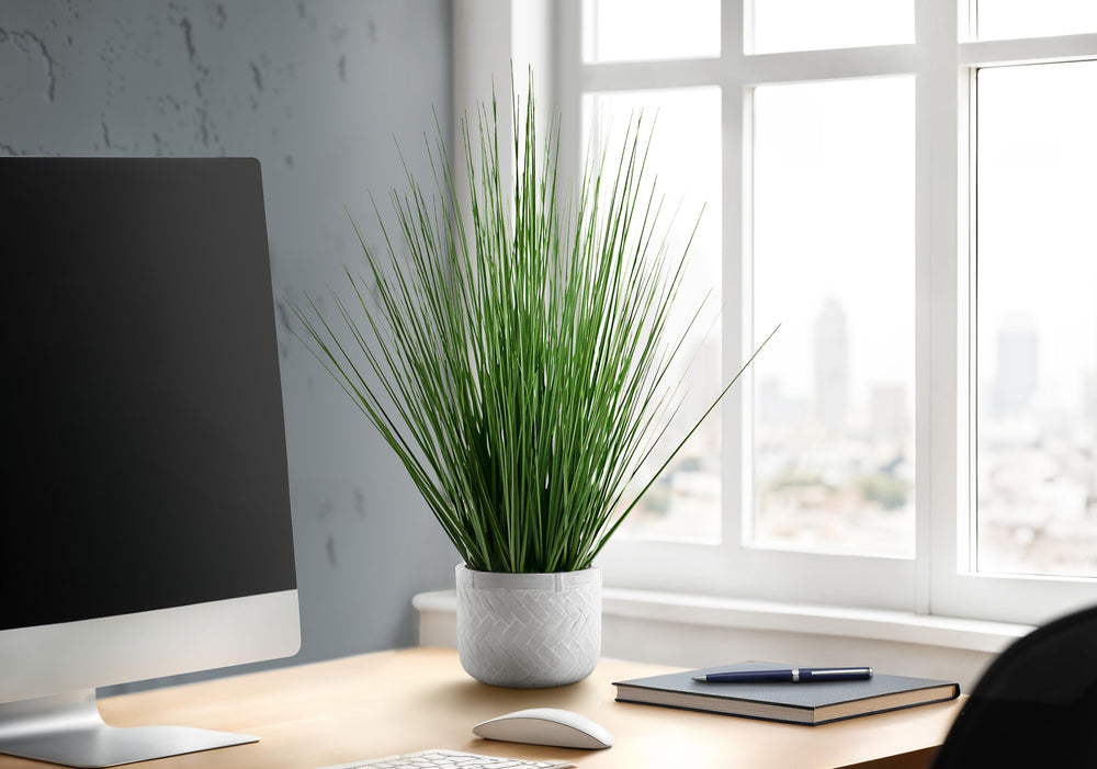 Artificial Plant, 21' Tall, Grass, Indoor, Faux, Fake, Table, Greenery, Potted, Real Touch, Decorative, Green Grass, White Pot Media 1
