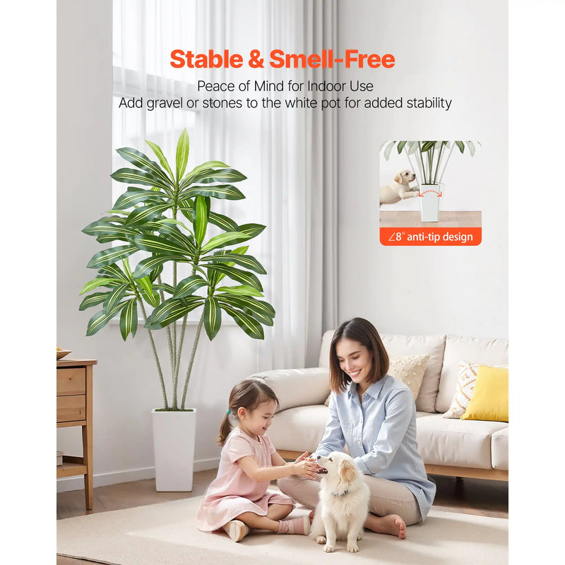 6ft Artificial Dracaena Tree Fake Plant with White Planter Indoor