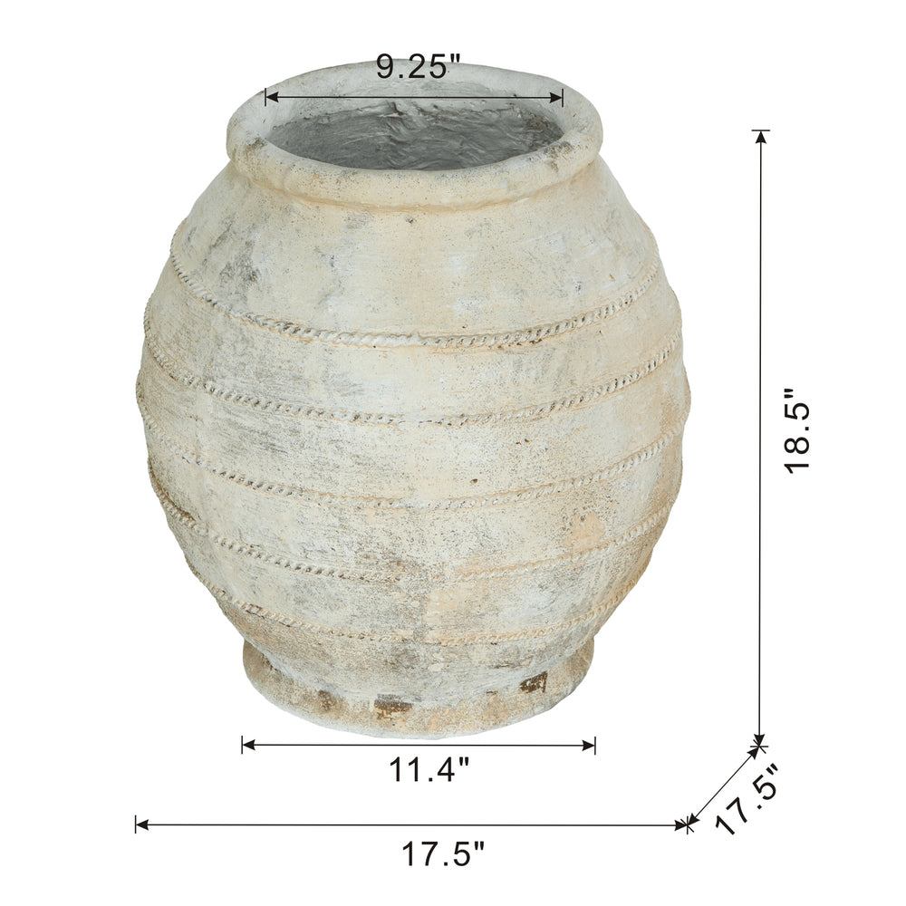 17.5x17.5x18.5' Round Magnesium Flower Pot with Weathered White Finish and Ridged Texture Media 6