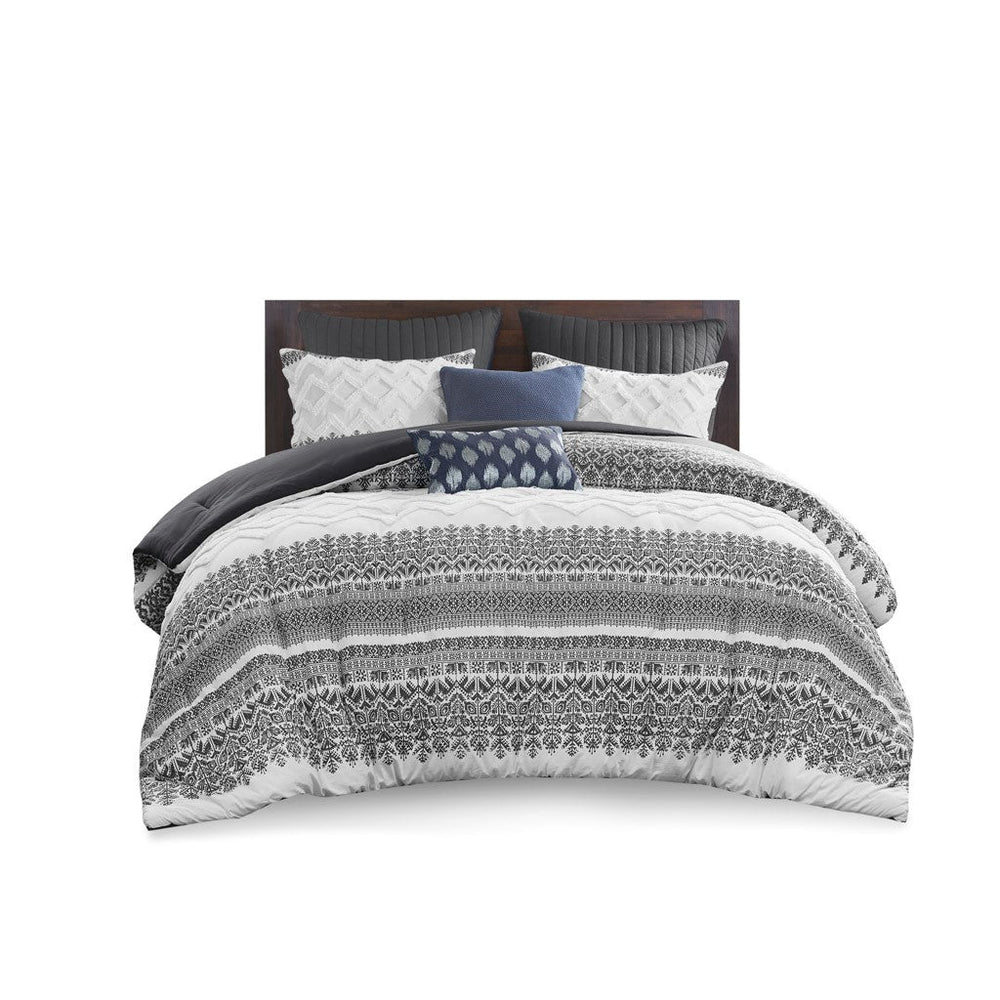 3 Piece Cotton Comforter Set with Chenille Tufting Gray King/Cal King Media 14