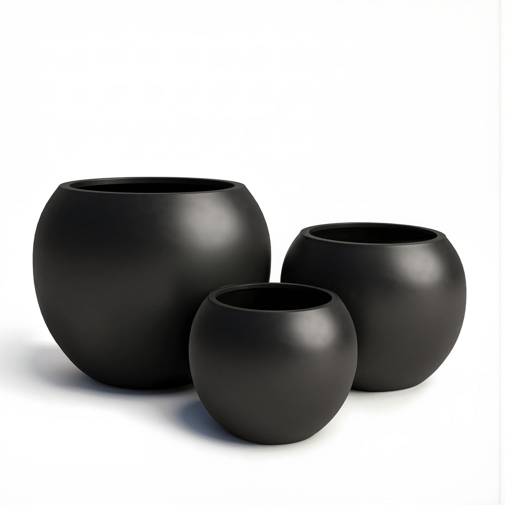 DTY Fiberstone Globe Planter Indoor Outdoor — Lightweight Sphere Ball Pot for Olive Tree, Monstera & Palm | Fiberglass Stone | UV Resistant, Drainage Hole | 2 Coco Mats | Black | 12.6