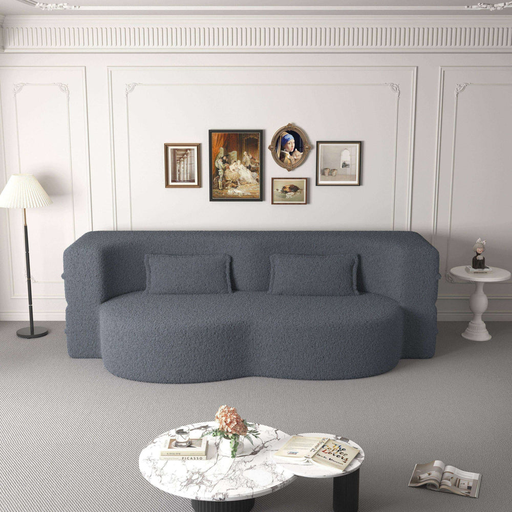 Sofa Bed Teddy Fabric Modern Grey Full Size Living Room Lounge Area Media 4