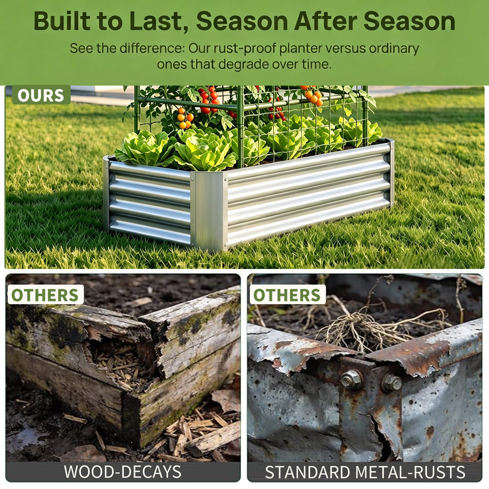 2-in-1 Raised Garden Bed with Trellis - 59' Tall Arch Planter Box for Climbing Plants, Outdoor Galvanized Metal Gardening Bed for Vegetables, Fruits, Flowers (Silver, 4x2x1 Ft) Media 7