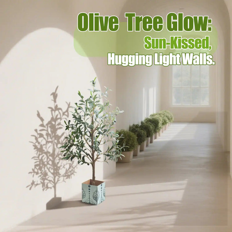 Artificial Olive Tree with Water Droplets: 4ft Potted Realistic Fake Plant Trees with Fruits for Indoor Home Room Office Balcony Decor
